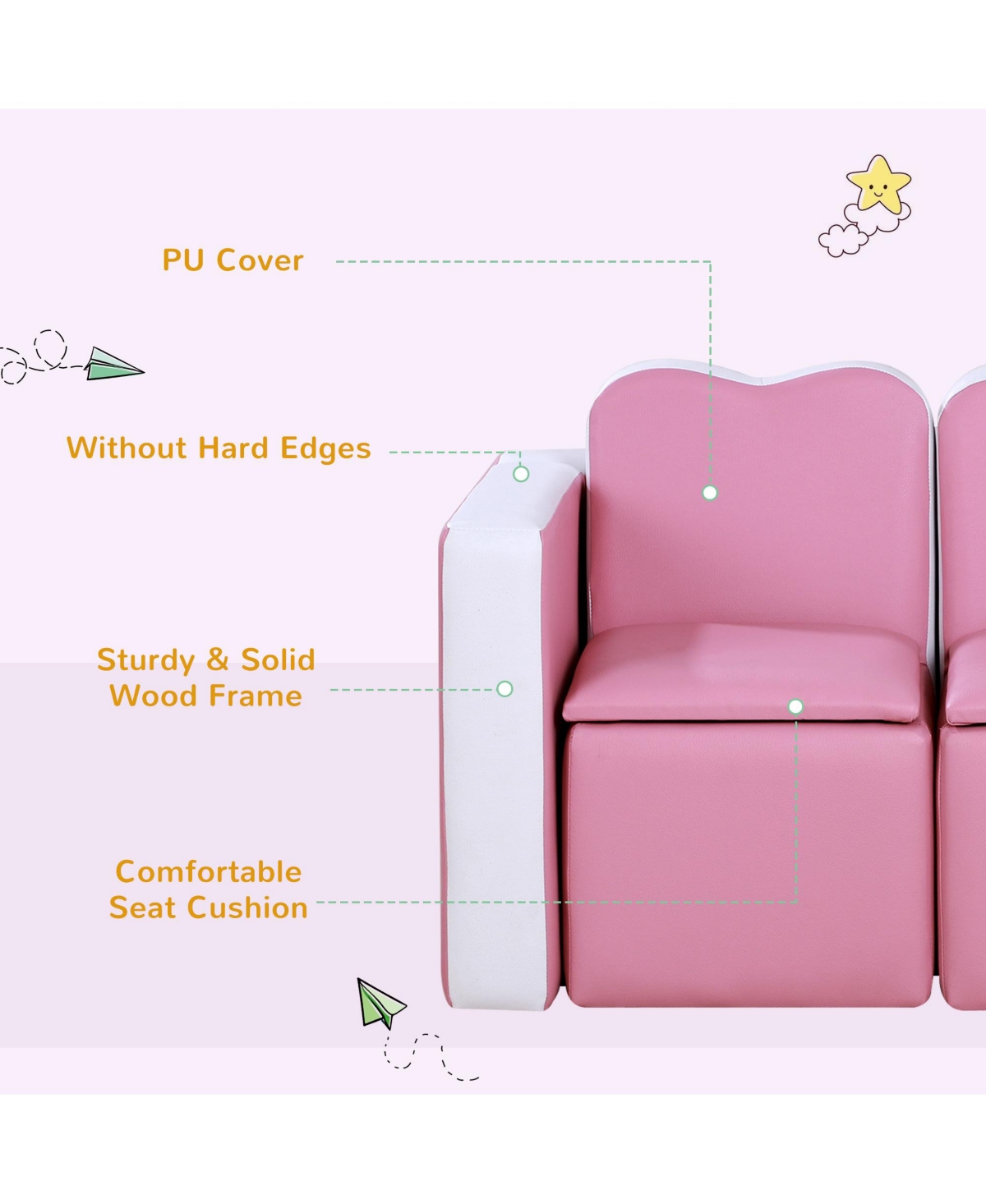 Qaba Kids Leather Sofa Multi-functional Table Chair Set Storage Blue