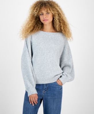 Juniors' Slouchy Balloon-Sleeve Crewneck Sweater