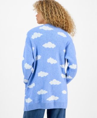 Juniors' V-Neck Button Front Teddy Long Cardigan