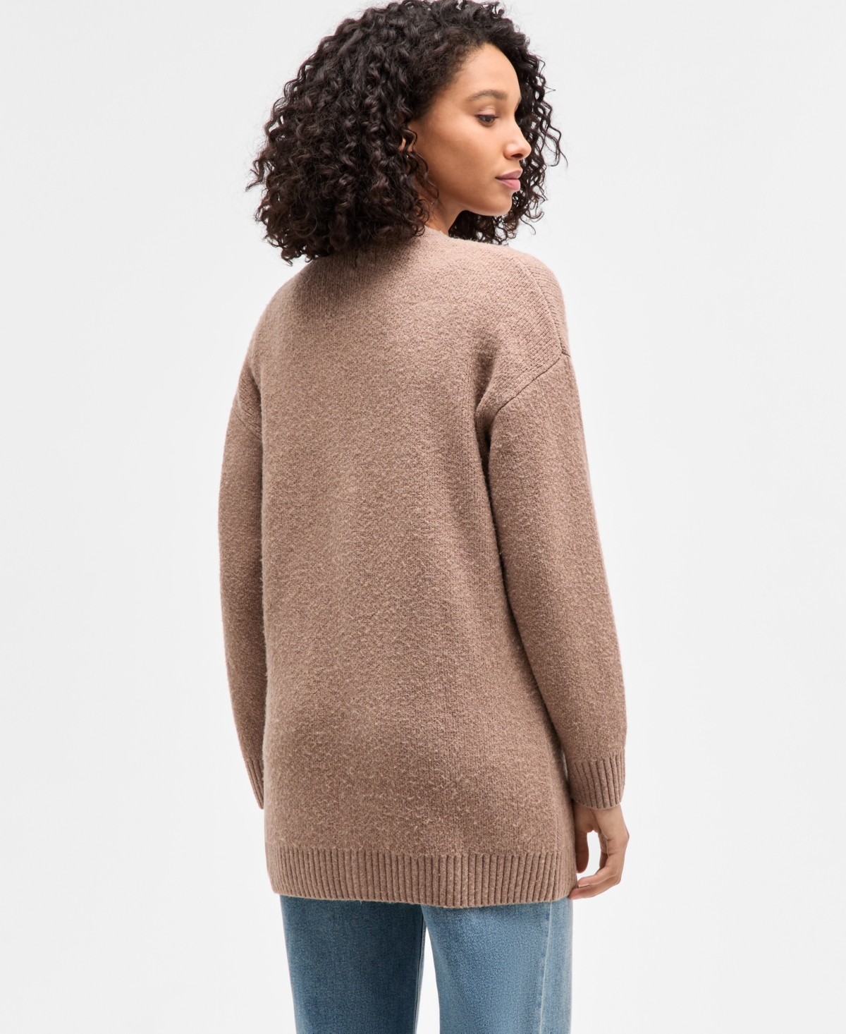 Hippie Rose Juniors' V-neck Button Front Teddy Long Cardigan In Brown