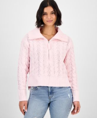 Juniors' Chenille Cable-Knit Half-Zip Sweater