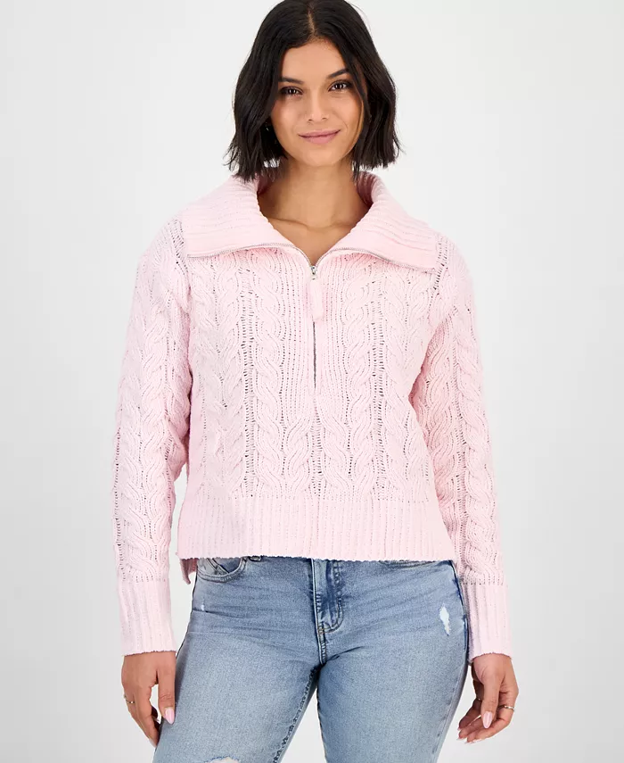 Juniors' Chenille Cable-Knit Half-Zip Sweater - thumbnail 3