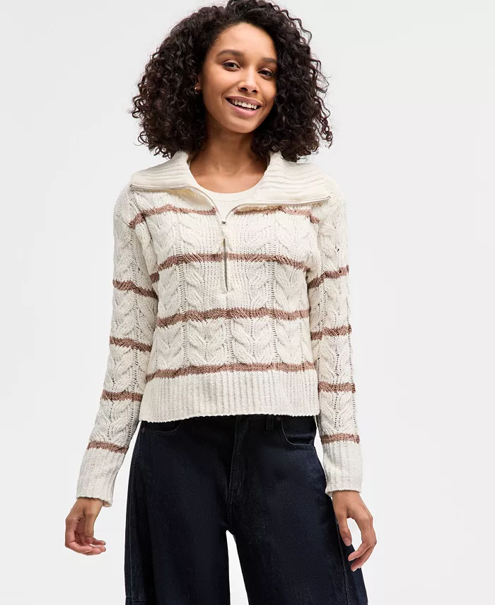 Juniors' Chenille Cable-Knit Half-Zip Sweater - thumbnail 7