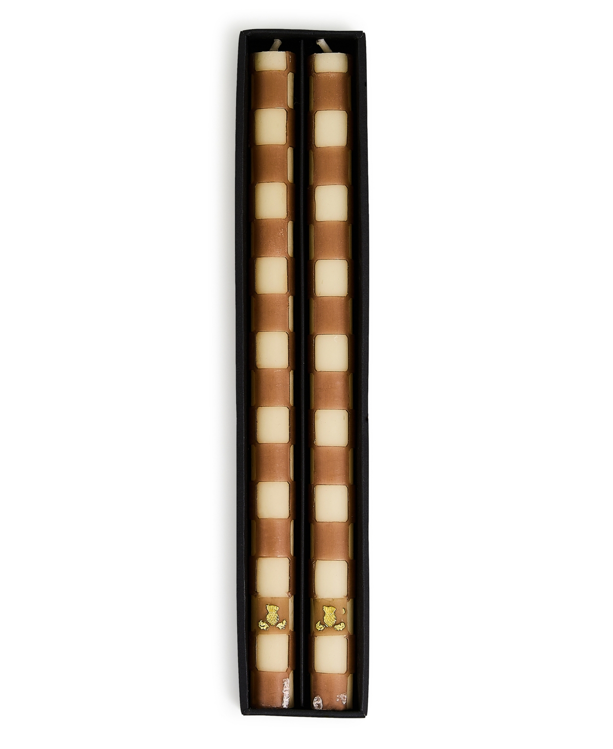 Mackenzie-childs Mocha Check Dinner Candles, Set Of 2 In Brown