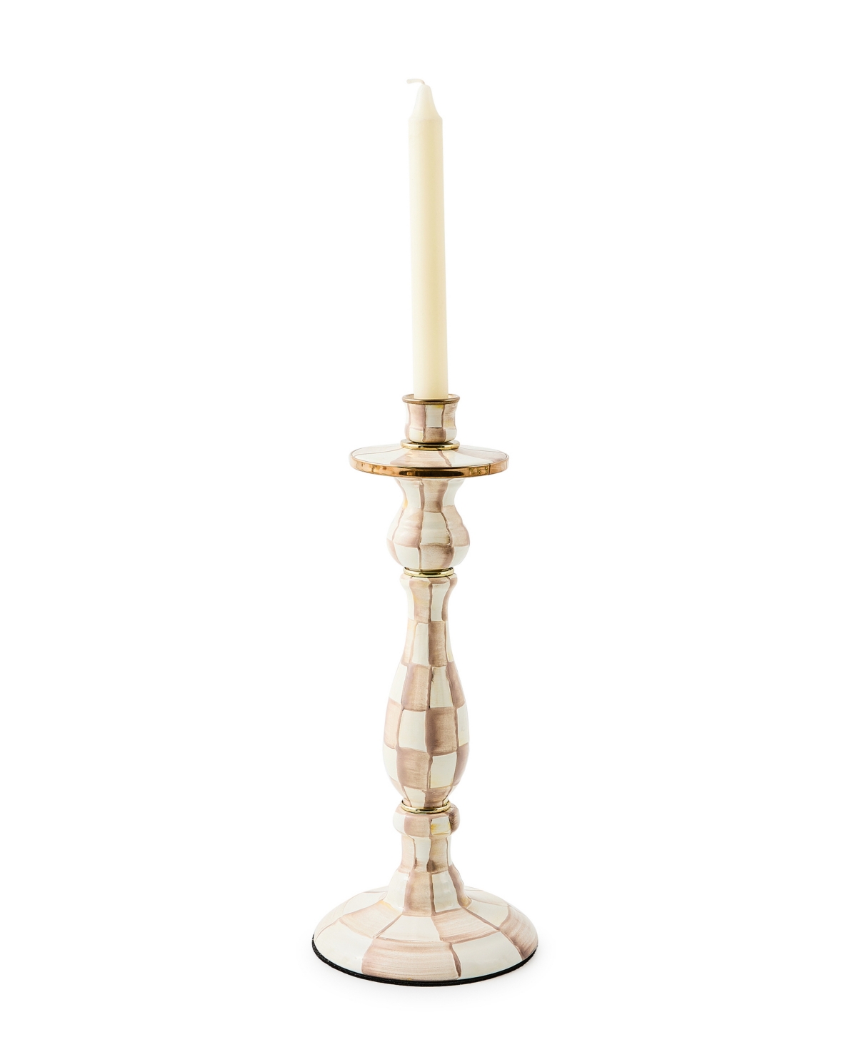 Mackenzie-childs Mocha Check Large Candlestick In Multi