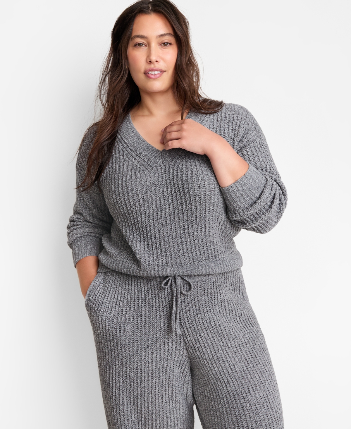 State Of Day Women's Chenille Sweater & Pant Set, Xs-3x, Macy's Exclusive In Gray