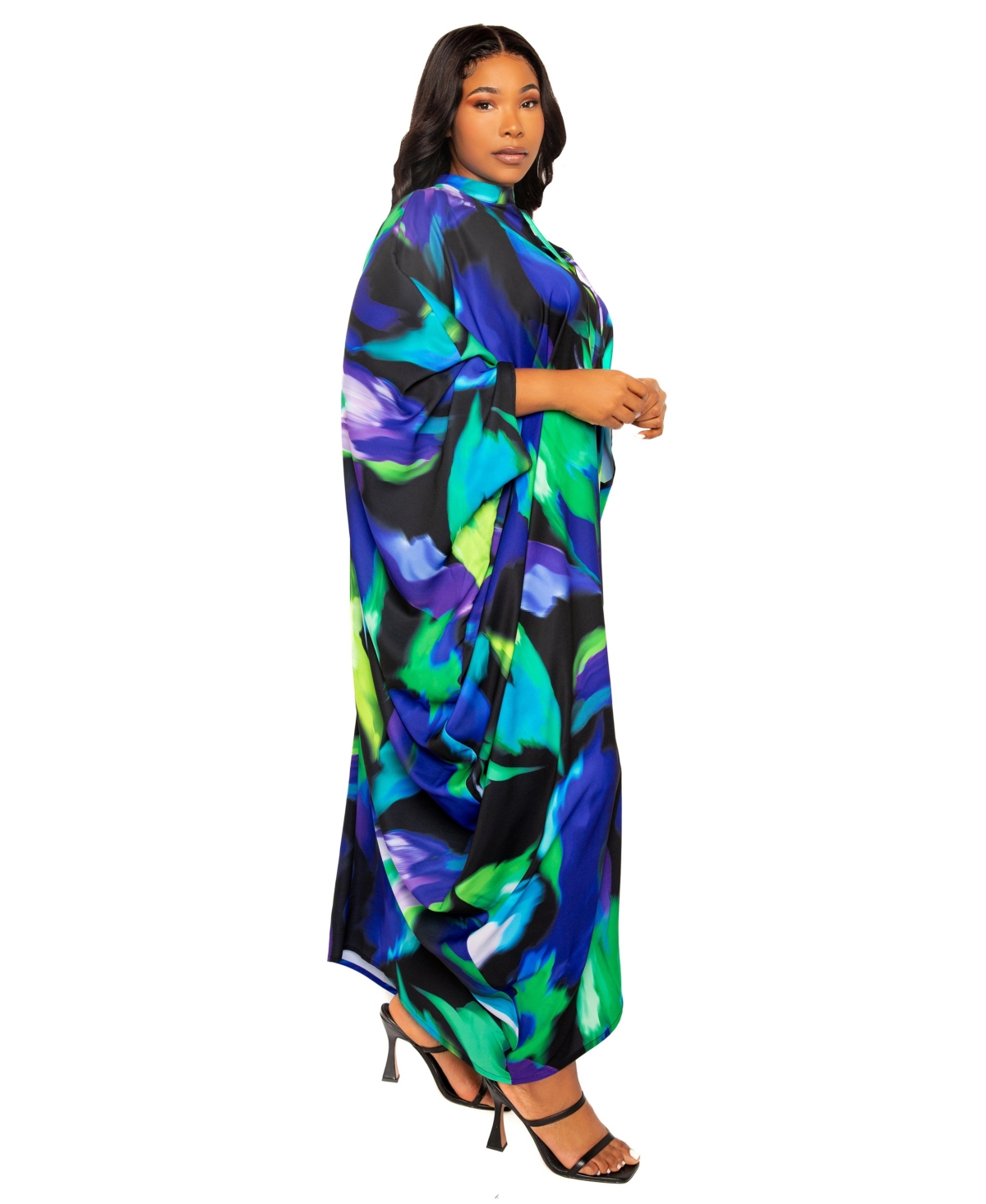 Buxom Couture Abstract Print Long Sleeve Caftan In Multi