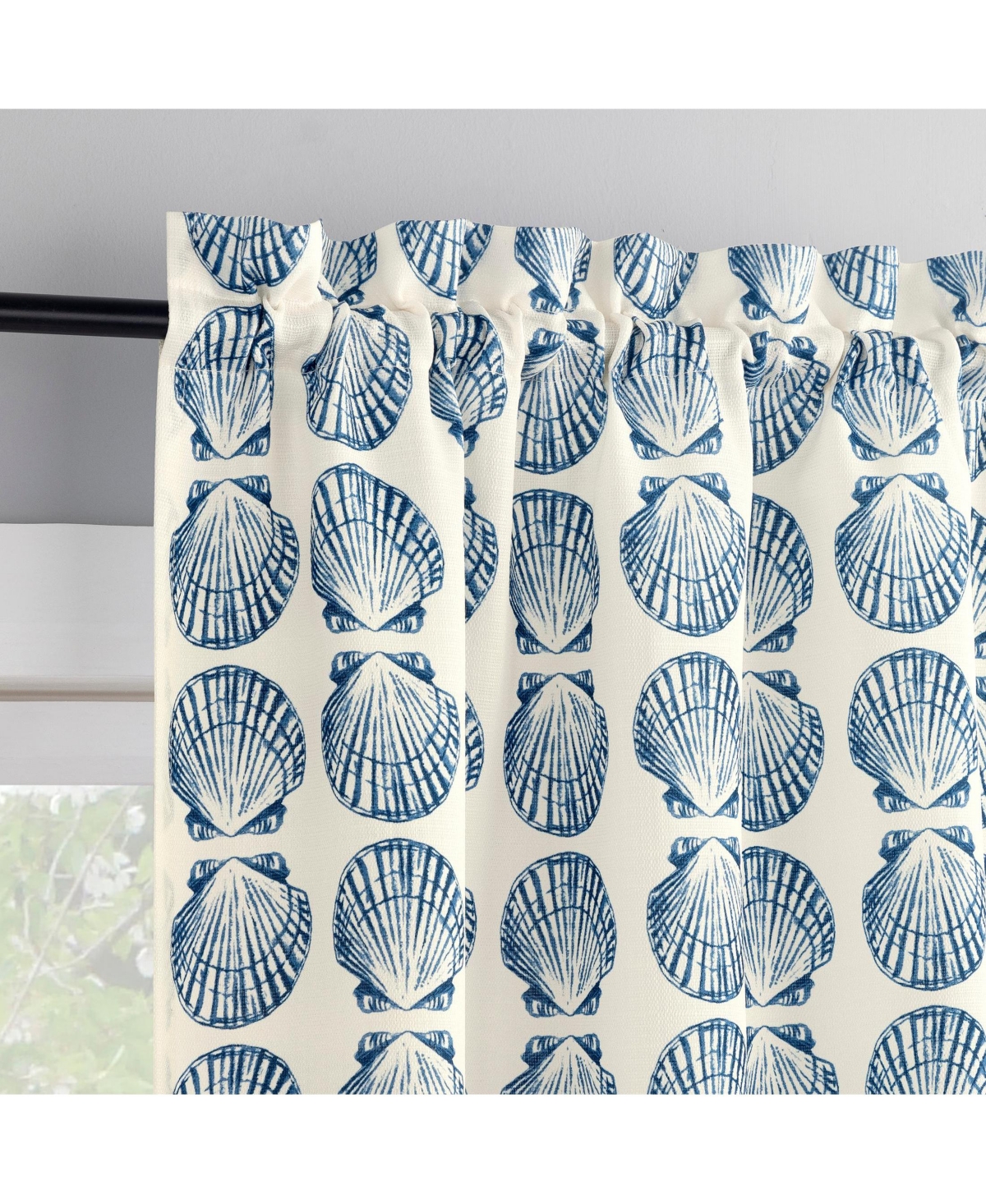 No. 918 Seaside Tonal Seashell Print Semi-Sheer Rod Pocket Kitchen Curtain Tier Pair