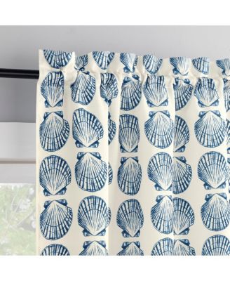 Seaside Tonal Seashell Print Semi-Sheer Rod Pocket Kitchen Curtain Tier Pair