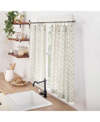 Ridgewood Floral Stripe Semi-Sheer Rod Pocket Kitchen Curtain Tier Pair