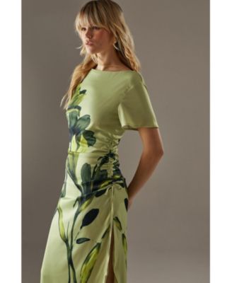 Women's Placement Print Crinkle Midi Satin Dress