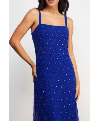 Hand Embellished Fringe Hem Midi Dress