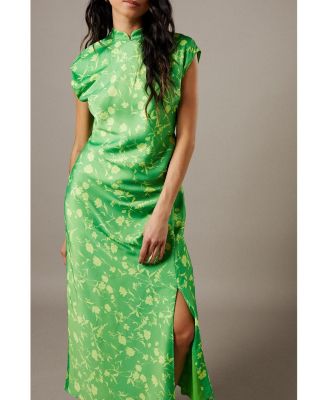 Women's Crinkle Satin Button Side Midi Dress