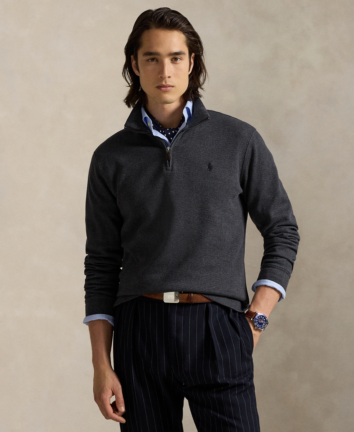 Polo Ralph Lauren Men's Estate-rib Cotton Quarter-zip Pullover In Gray