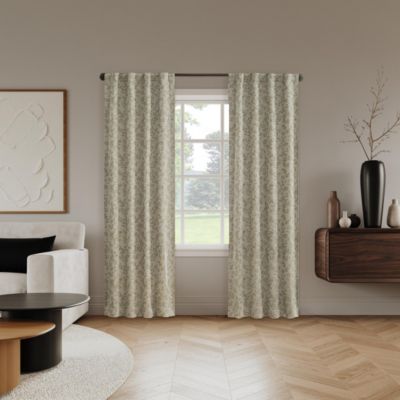 Elmira Foliage Woven Jacquard 100% Blackout Back Tab Curtain Panel Pair
