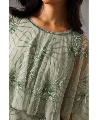 Women's Floral Embellished Cape Midi Dress