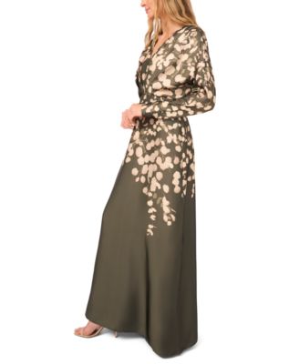Women's Pleated Wrap Dolman Sleeve Maxi Dress