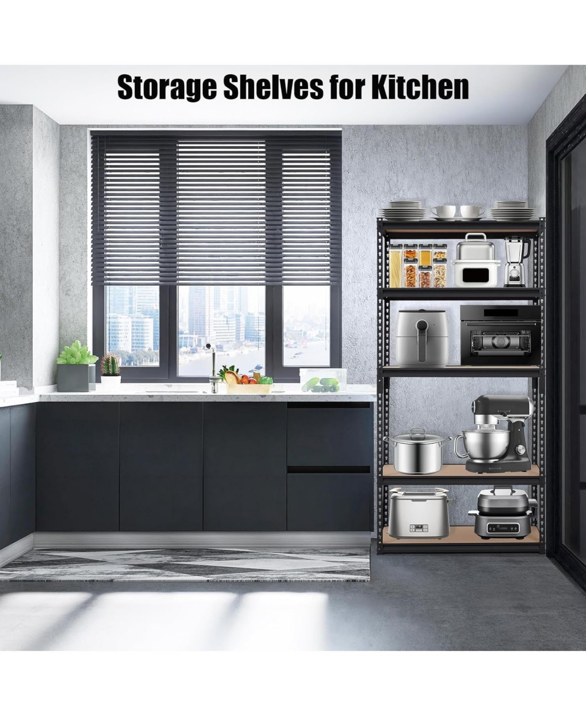 gaomon Heavy Duty Storage Shelves, 5-Tier Adjustable Garage Shelving Unit, Metal Storage Utility Rack Shelf for Warehouse, Pantry, Kitchen, Basement,