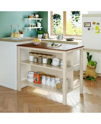 CASAINC 45" Solid Wood Butcher Block with Open Shelves Kitchen Island