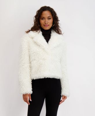 Women's Short Notch Collar Faux Fur Jacket