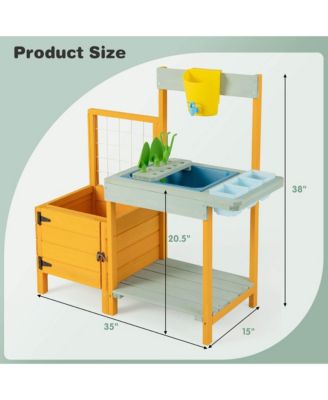 Wooden Potting Bench for Kids w/ See-Through Window Planter Box Garden Trellis