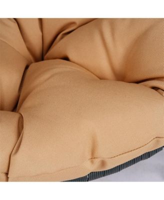 Rattan Cat Egg Chair with Stand and Cushion in Yellow