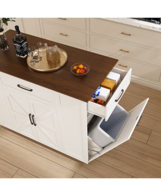 CASAINC 46" MDF Frame Storage and Power Outlet Rustic Kitchen Island on Wheels