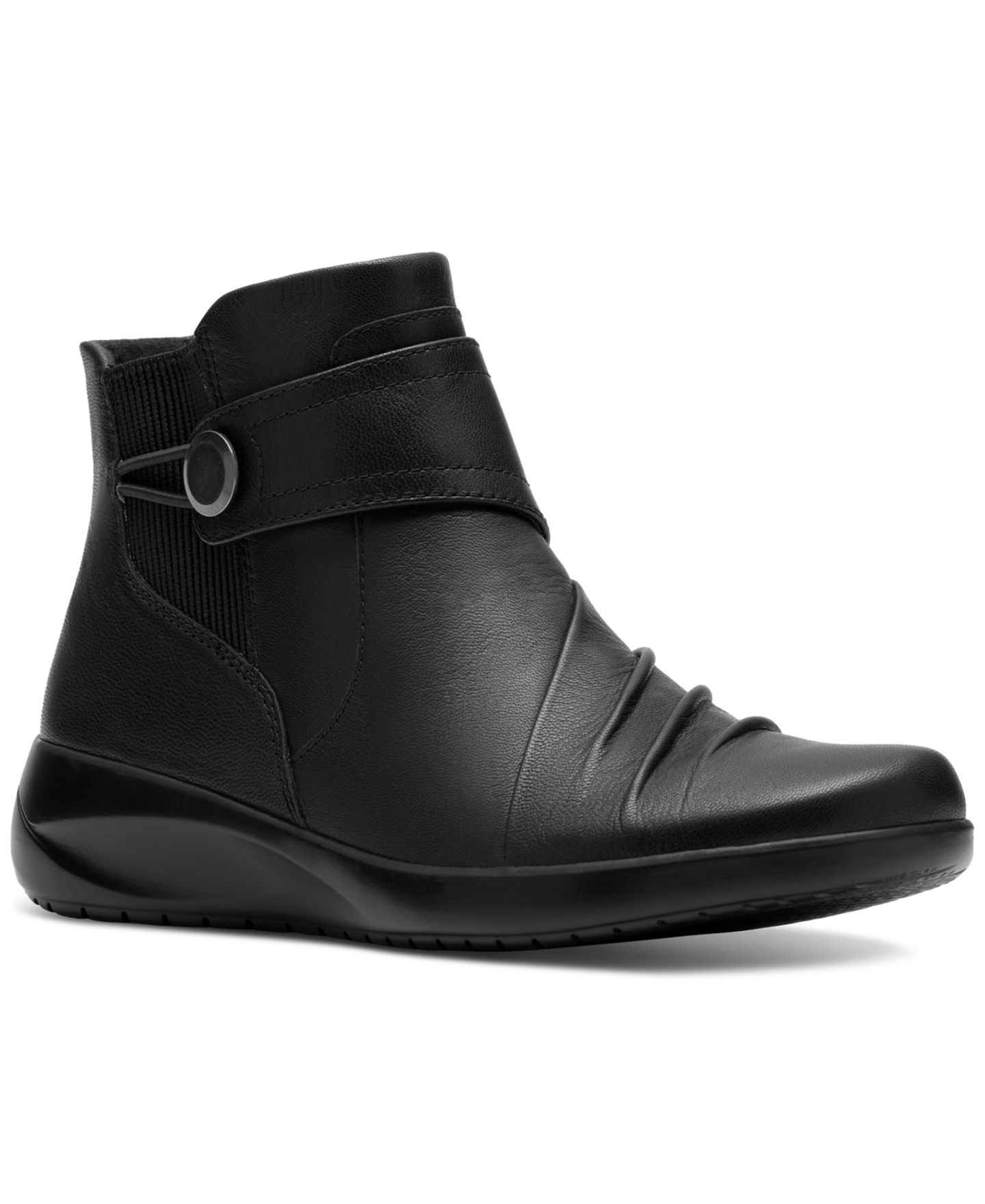 Женские ботинки Clarks Kaetlyn Sara Wedge Ankle, цвет: Чёрный кожаный — фото 1