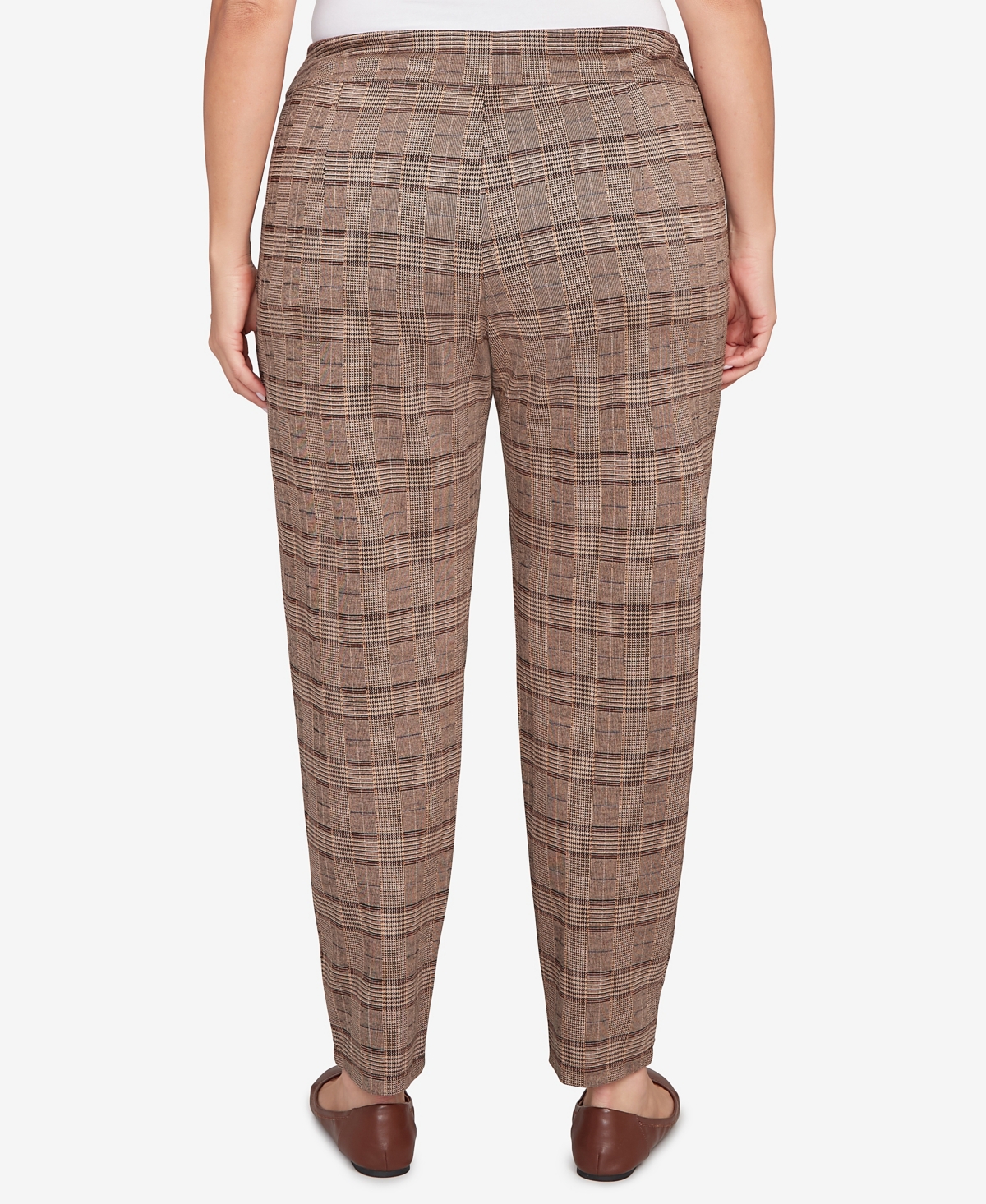 Hearts Of Palm Plus Size Pull On Plaid Pants In Brown