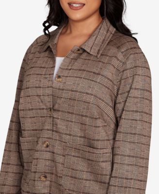 Plus Size Long Sleeve Plaid Jacket
