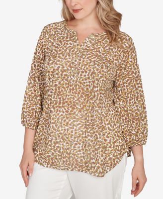 Plus Size Printed 3/4 Sleeve Peasant Top