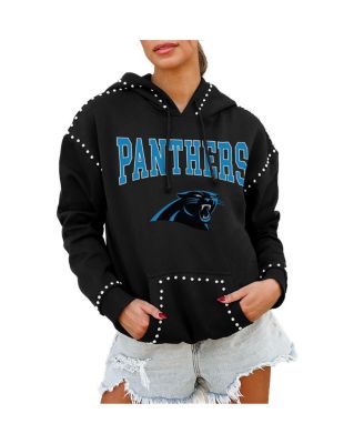 Gameday Couture - Women's Black Carolina Panthers Oversized Catch the Vibe Studded Pullover Hoodie