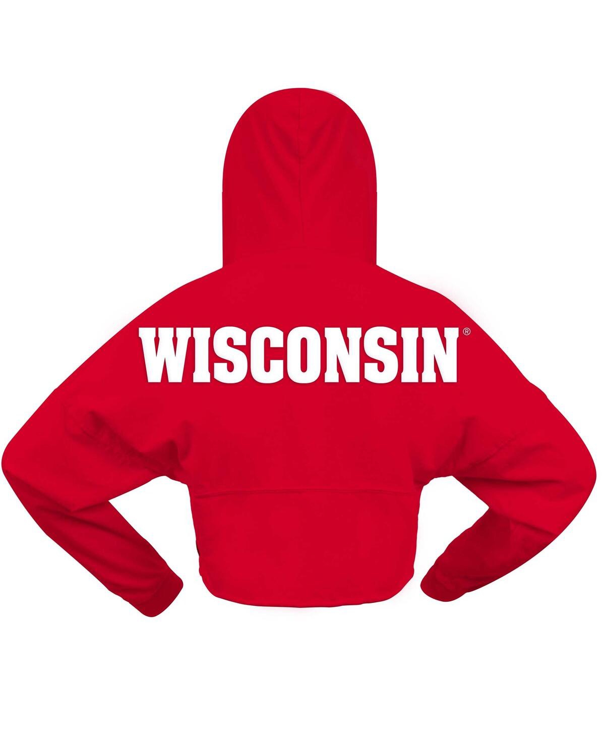 Spirit Jersey Women's Red Wisconsin Badgers Oversized Cropped Pullover Hoodie In Red