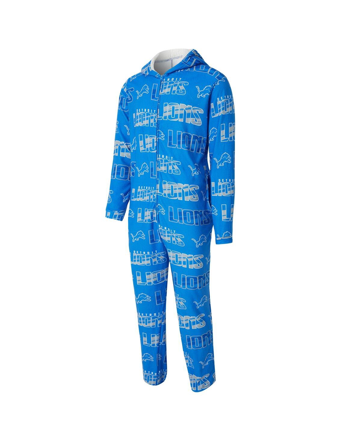 Concepts Sport Men's Blue Detroit Lions Shuffle All-over-print Microfleece Full-zip Union Suit In Brown