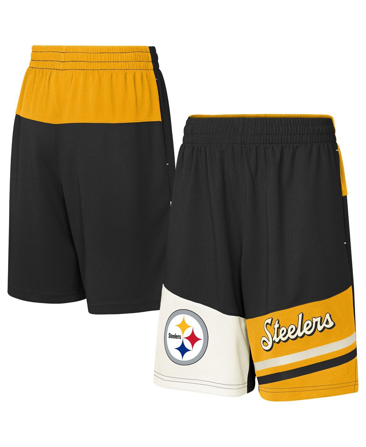 Outerstuff Big Boys And Girls Black Pittsburgh Steelers Fandemonium Mesh Shorts In Multi