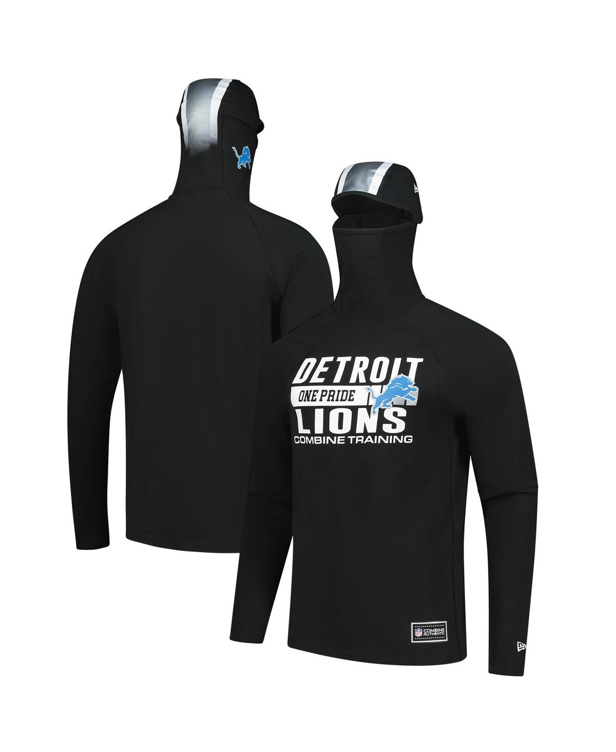 New Era Men's Black Detroit Lions Functional Fandom Balaclava Helmet Stripe Tri-blend Hoodie In Black