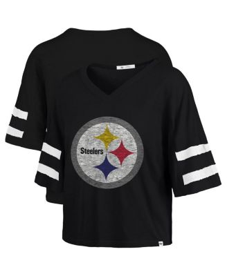 '47 Brand - Women's Black Pittsburgh Steelers Premier Scout Cropped V-Neck T-Shirt