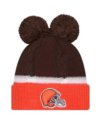 New Era - Women's Brown Cleveland Browns Double Bubble Cuffed Knit Hat with Poms