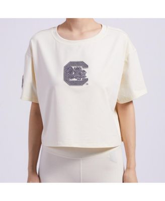 Pro Standard - Women's&nbsp;Cream South Carolina Gamecocks Reverse French Terry Boxy Cropped T-Shirt