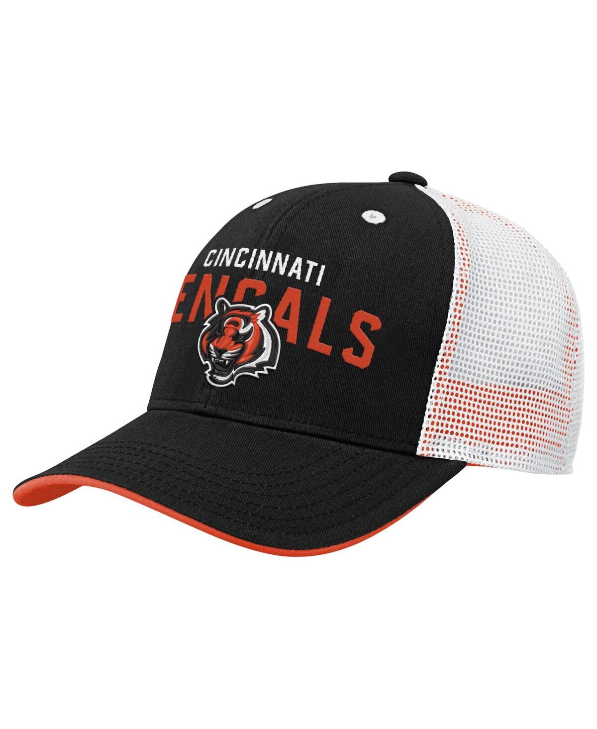 Outerstuff Big Boys And Girls Black Cincinnati Bengals Core Lockup Trucker Adjustable Hat In Animal Print