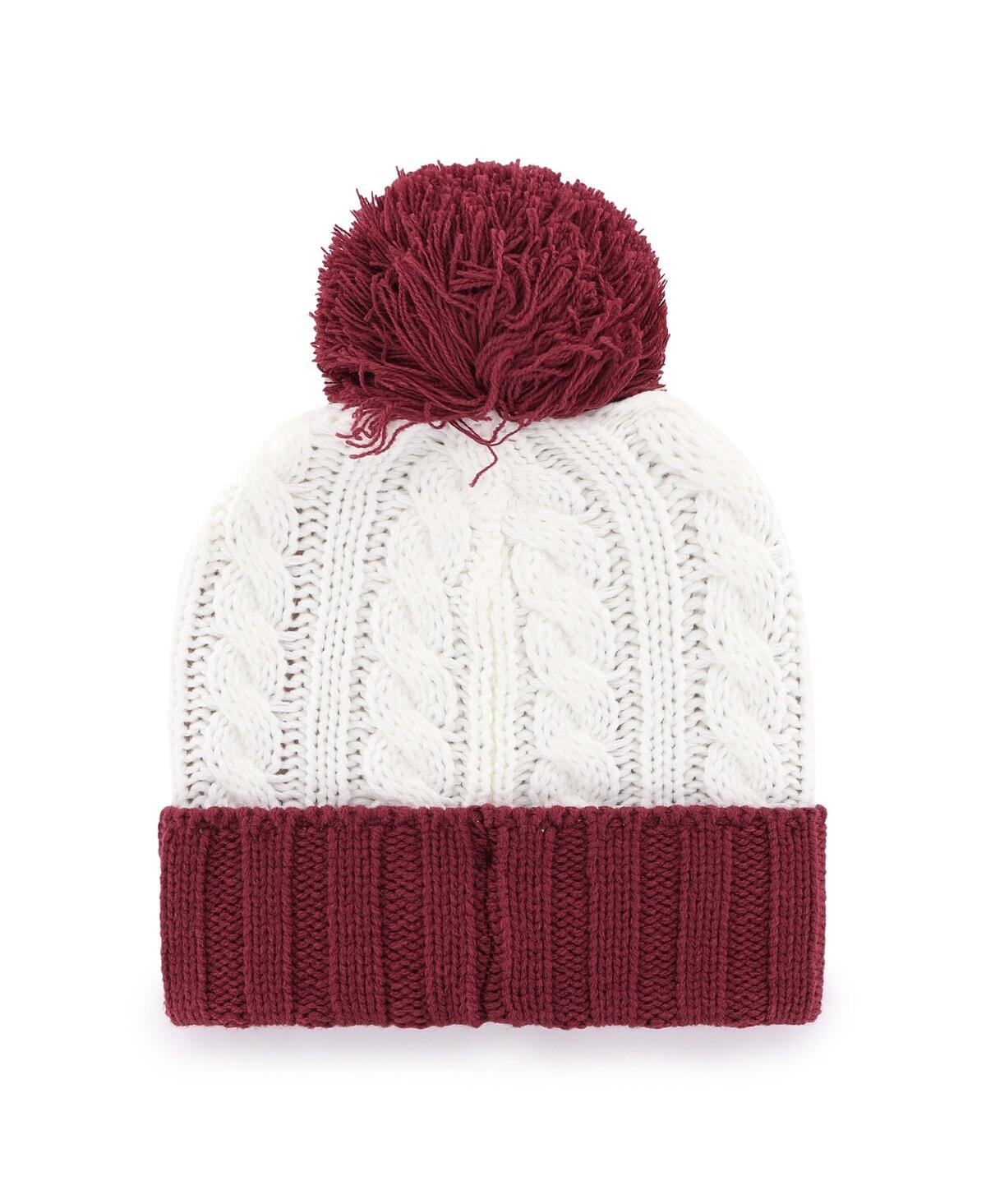 47 Brand Women's White Florida State Seminoles Fireside Cuffed With Pom Knit Hat In Red