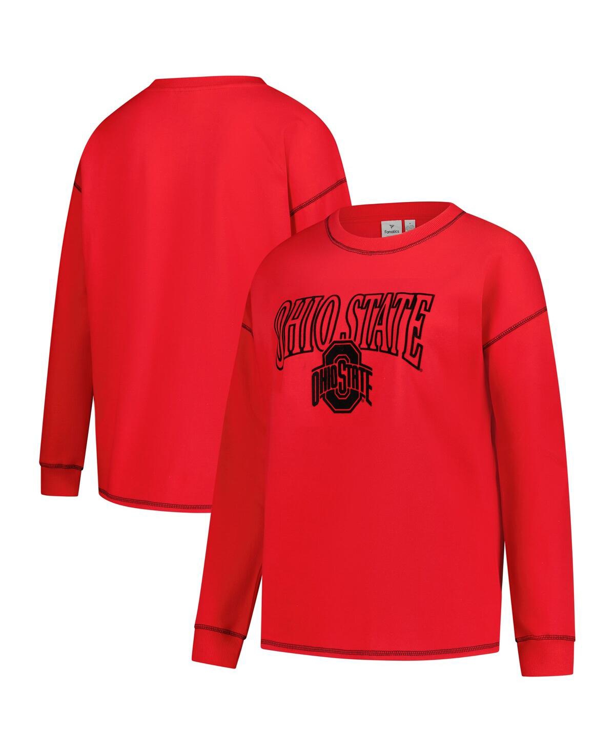 Fanatics Women's Scarlet Ohio State Buckeyes Plus Size Contrast Stitch Sweatshirt In Red