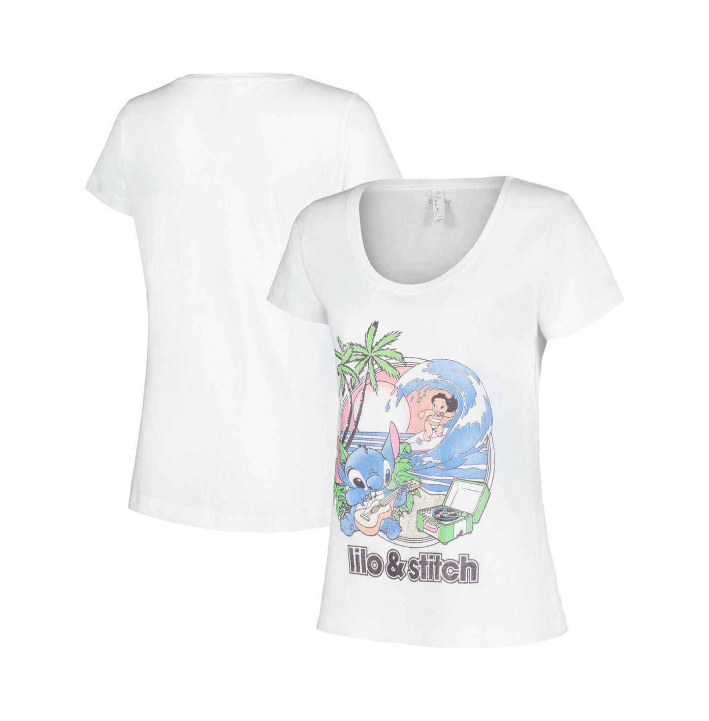 Женские футболки Mad Engine White Lilo and Stitch Beach Duo Scoop Neck — фото 1