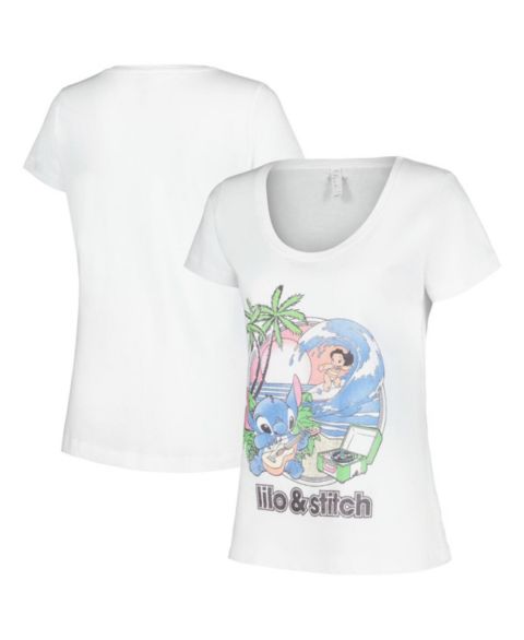 Женские футболки Mad Engine White Lilo and Stitch Beach Duo Scoop Neck