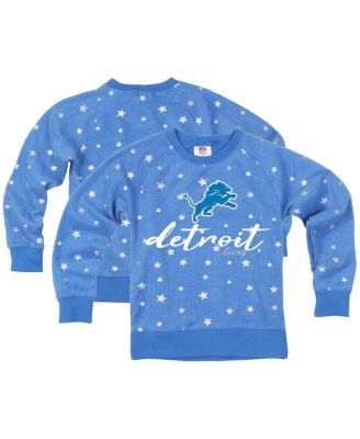 Wes & Willy - Big Girls Blue Detroit Lions Shimmer Star Reverse Fleece Pullover Sweatshirt