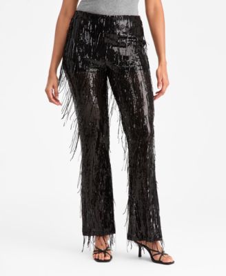 Women's Sequined Fringe High Rise Fitted Pants, Macy's Exclusive