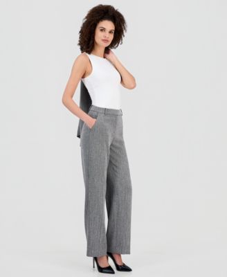 Petite Herringbone Mid-Rise Wide-Leg Pants 