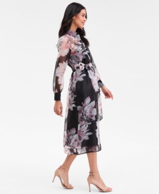 Petite Tiered Printed Organza Shirtdress