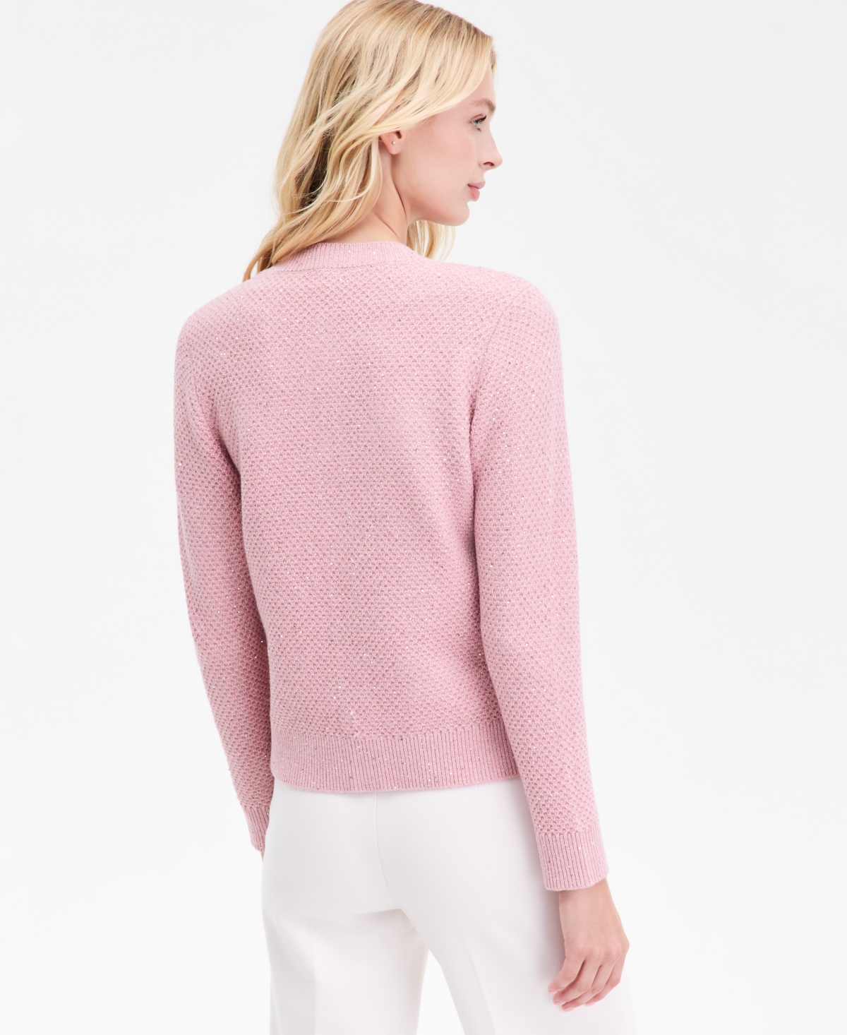 Anne Klein Women's Glitz Lady Crewneck Cardigan In Pink