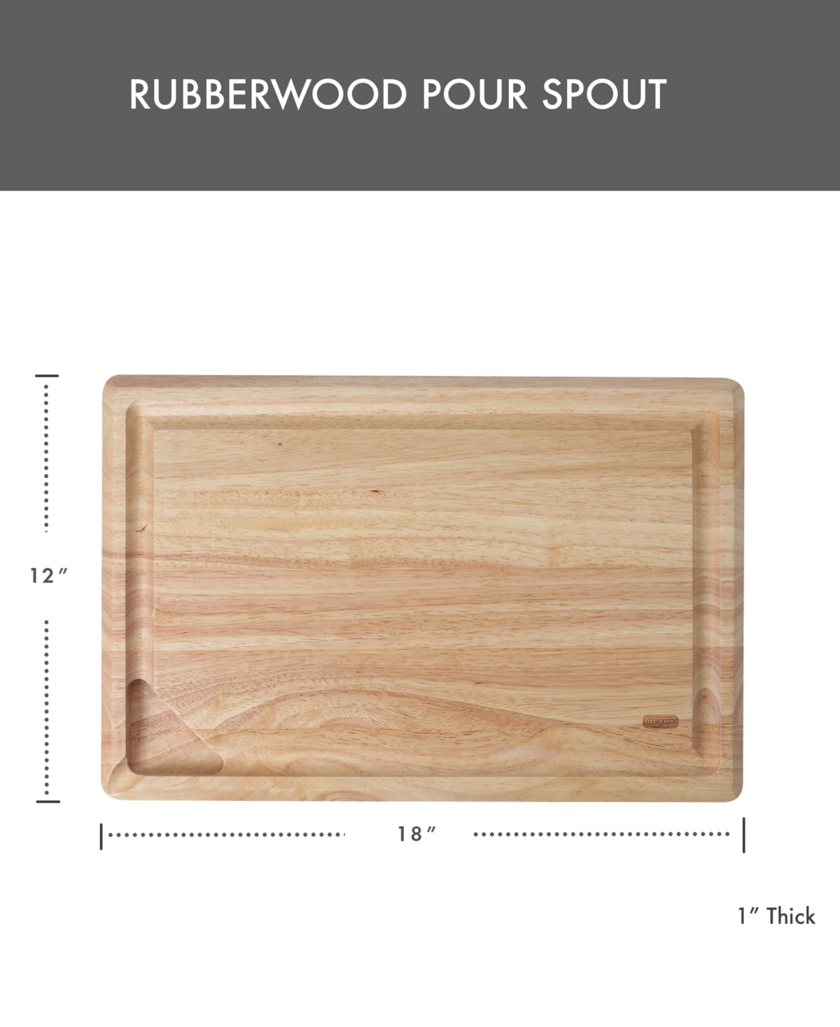 Dexas Rubberwood Pour Spout Board, 12" x 18"